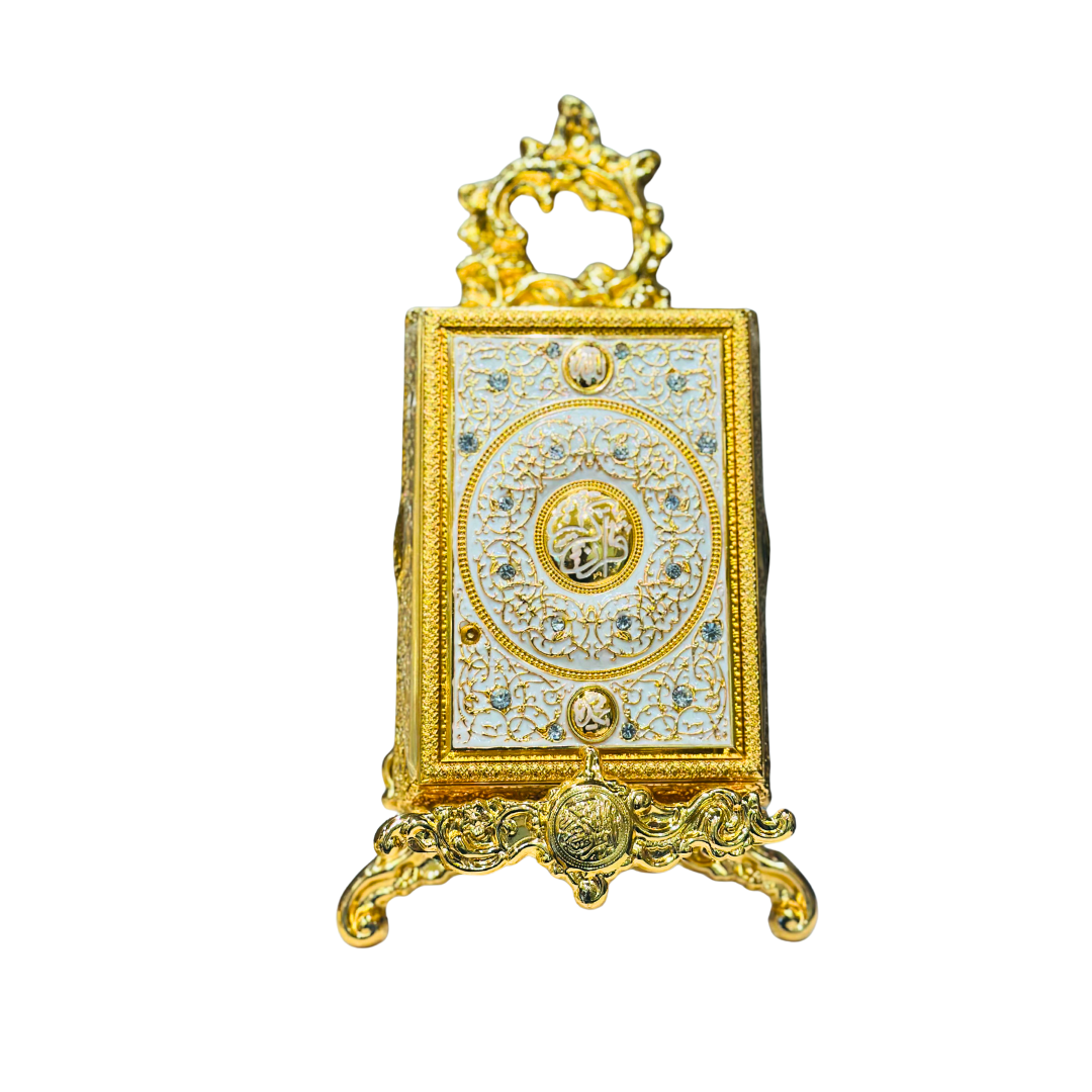 Najm Al Oud - Luxury Golden Decorative Quran Stand – Islamic Home Décor with Intricate Enamel & Crystal Detailing
