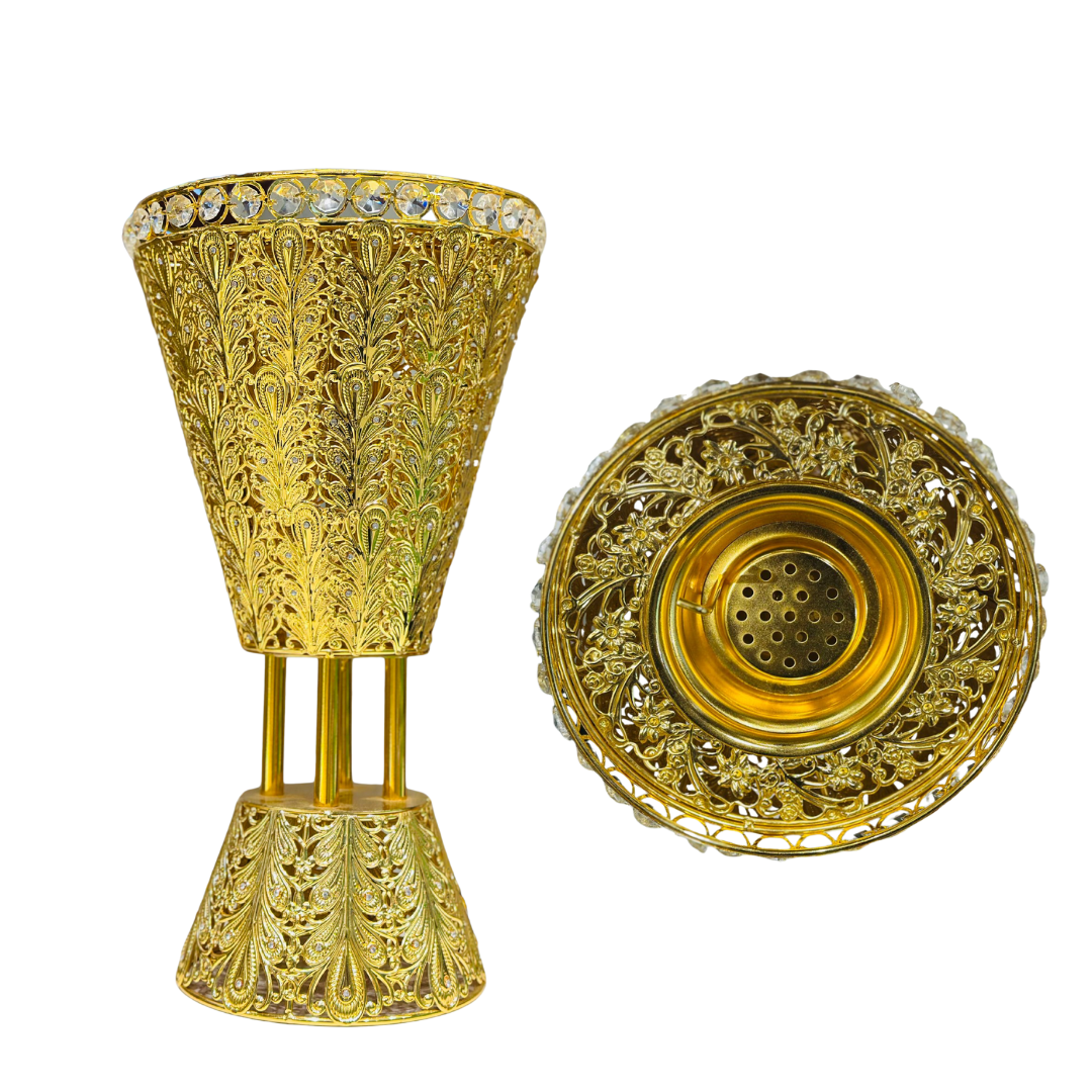 Golden Arabic Incense Burner (Mabkhara) – Ornate Crystal Design