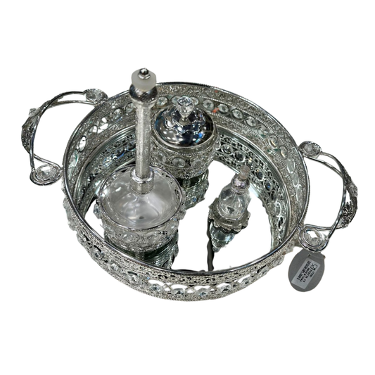 Najm Al Oud - Silver-Plated Perfume & Bakhoor Set with Decorative Tray